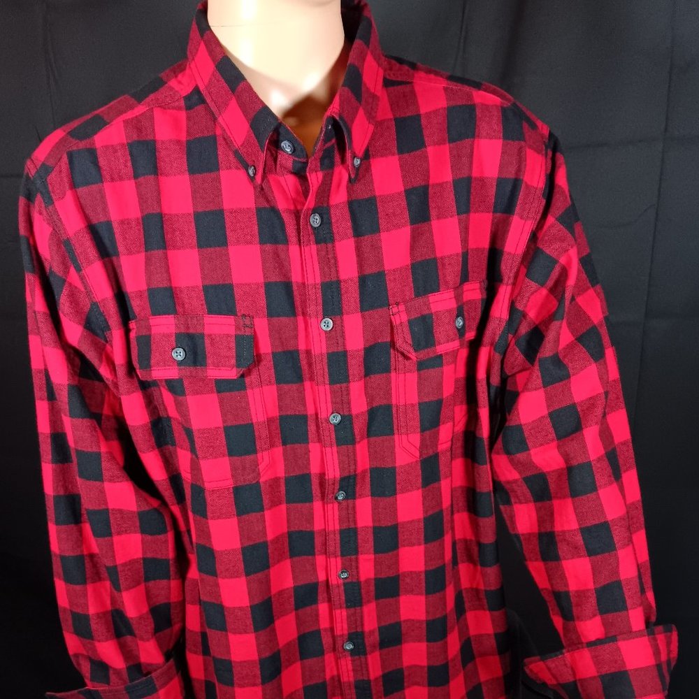 FADED GLORY LONG SLEEVE FLANNEL SHIRT - RED /BLACK - XXL - Picture 1 of 4